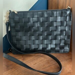 Quince Italian Black Woven Leather Crossbody Bag